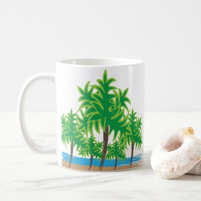 Mug Palm Trees Aquarelle Plage Tropicale (Avec donut)