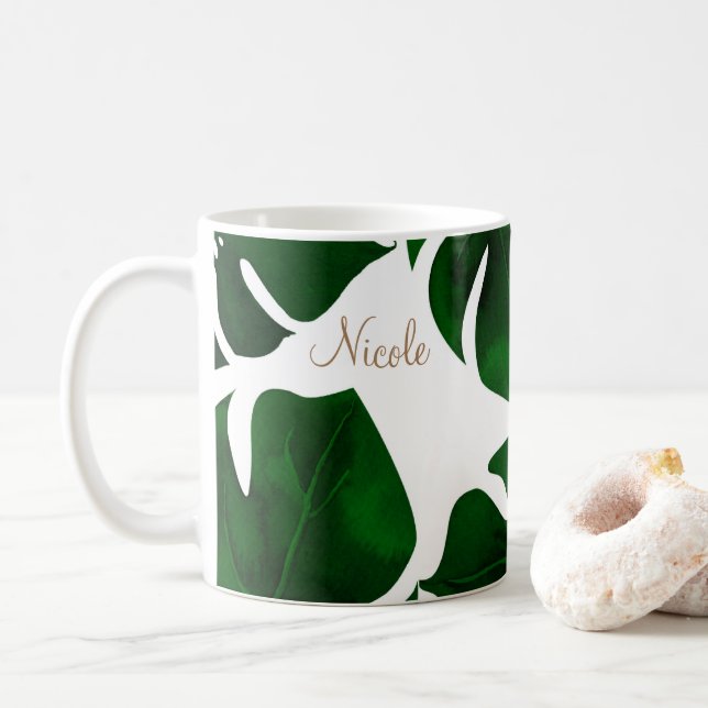 Mug Palme tropicale verte foncée Feuille Summer Island (Avec donut)