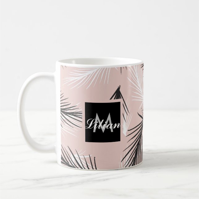 Mug Palmes Noir Blanc Tone Rose (Gauche)