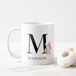 Mug Palmetto rose Floral Feuille Aquarelle Monogramme