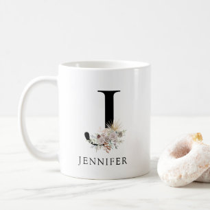 Mug Palmetto rose Floral Feuille Aquarelle Monogramme