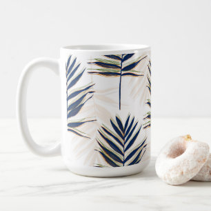 Mug Palmier bleu moderne Feuille Gold Strots Blanc Des