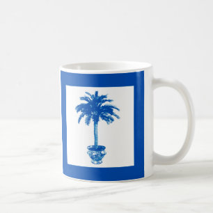 Mug Palmier en pot - bleu cobalt et blanc
