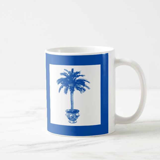Mug Palmier en pot - bleu cobalt et blanc (Droite)