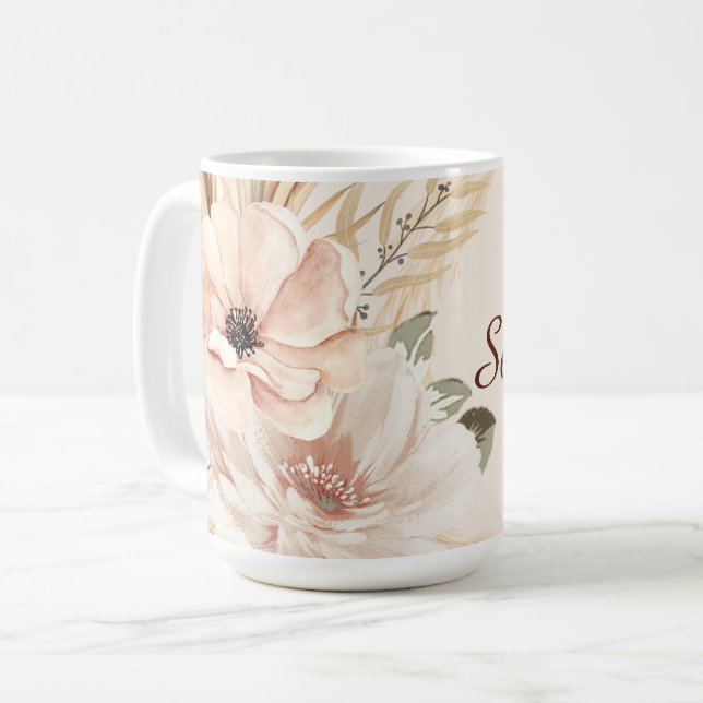 Mug Palmiers d'aquarelle moderne Boho personnalisé (Devant gauche)