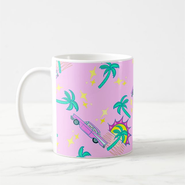 Mug palmiers roses rétro et voiture (Gauche)