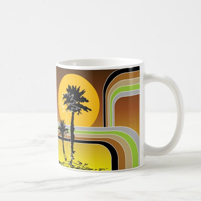 Mug Palmiers Tropical Retro Beach Sunset Stripes Mod (Droite)