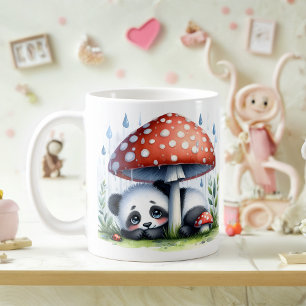 Mug Panda Bébé Cute Sous Parapluie Champignons
