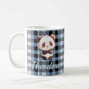 Mug Panda Bébé Mignon Personnalisé à Carreaux Bleus