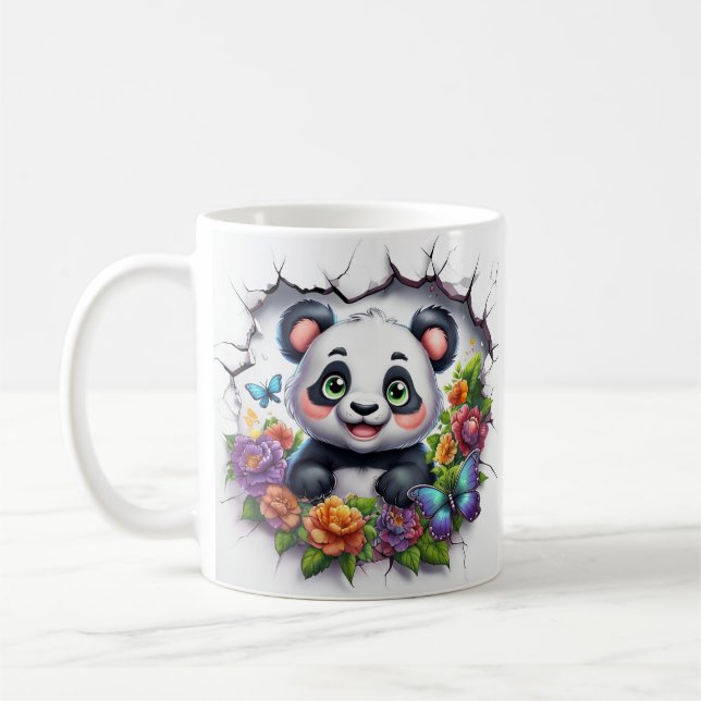 Mug Panda Cute Joyeusement Émergé À Travers Un Mur Cra (Gauche)