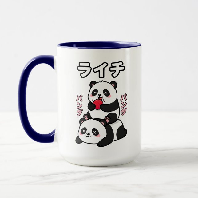 Mug Panda Kawaii Empilant de Fruit de Litchi Dessin An (Gauche)