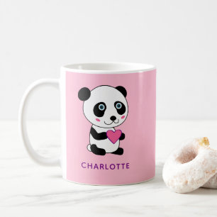 Mug Panda mignonne au coeur rose + Nom
