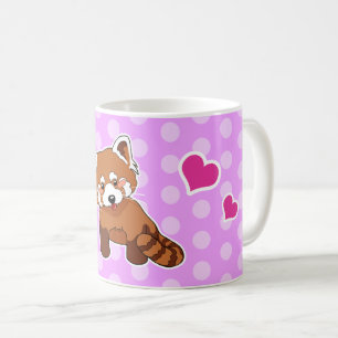 Mug Panda rouge avec les coeurs et le pois rose