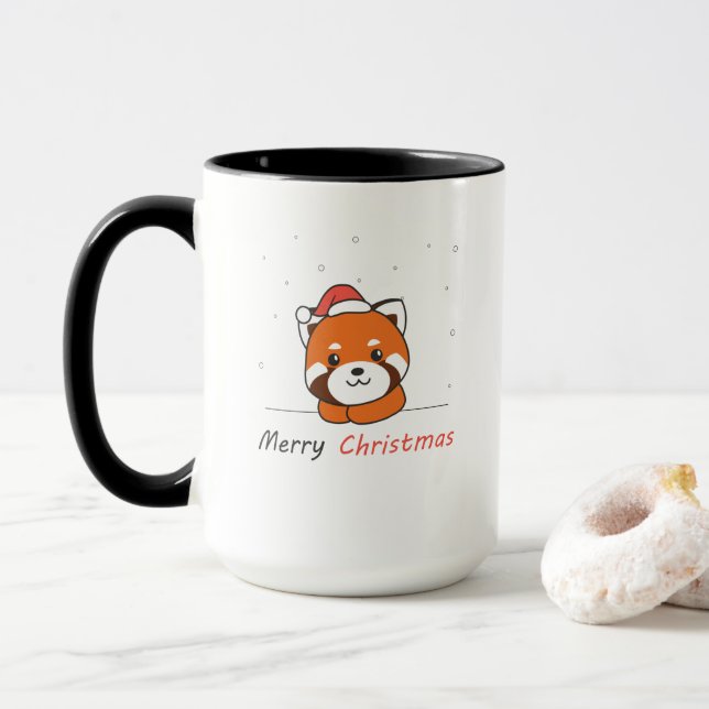 Mug Panda Rouge Noël Neige Animaux d'hiver Pandas (Avec donut)
