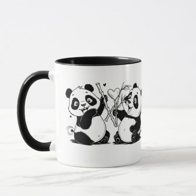 Mug Pandas en action cardiaque : Saint Valentin pleine (Gauche)