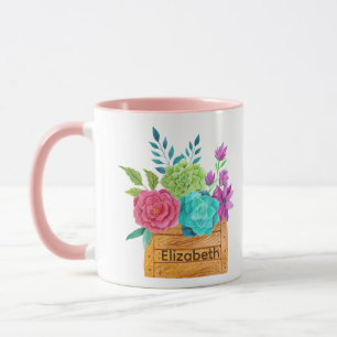 Mug Panier de fleurs à monogramme Aquarelle