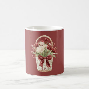 Mug Panier de fleurs tulipes rouges blanches