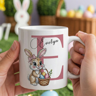 Mug Panier de Pâques personnalisé avec nom de lapin, C