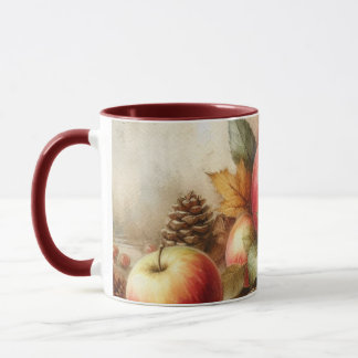 Mug Panier de pommes sur la table aquarelle vintage