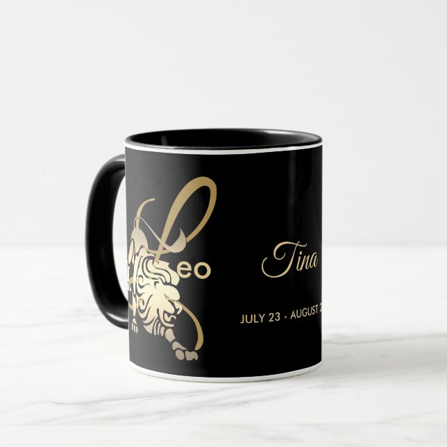 Mug Panneau d'anniversaire Leo ♌ Zodiac / Noir et or (Devant gauche)