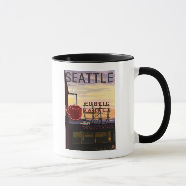 Mug Panneau du marché de SeattlePike Place et vue sur  (Droite)