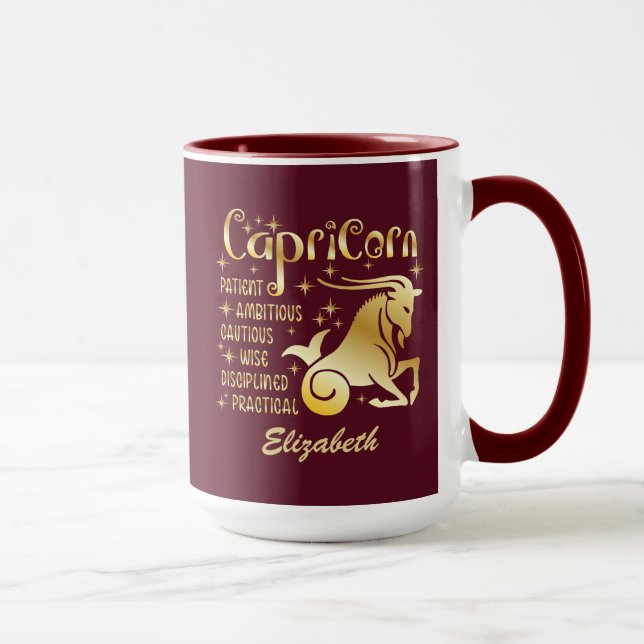 Mug Panneau zippé Capricorne personnalisé Gold Maroon  (Droite)