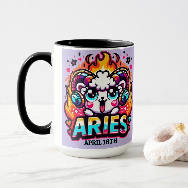 Mug Panneau Zodiaque Kawaii Aries Ram Ram Anniversaire (Avec donut)