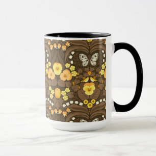 Mug Pansies jaunes, oiseaux et papillons