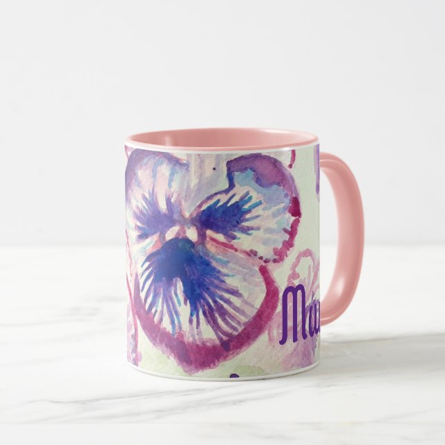Mug Pansies Pansy Fleur violette Fleur Floral Pink Mèr (Devant droit)