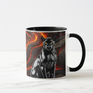 Mug panthère noire devant champ de lave