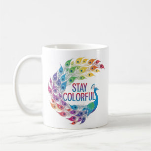 Mug Paon arc-en-ciel motivant "Restez Coloré"