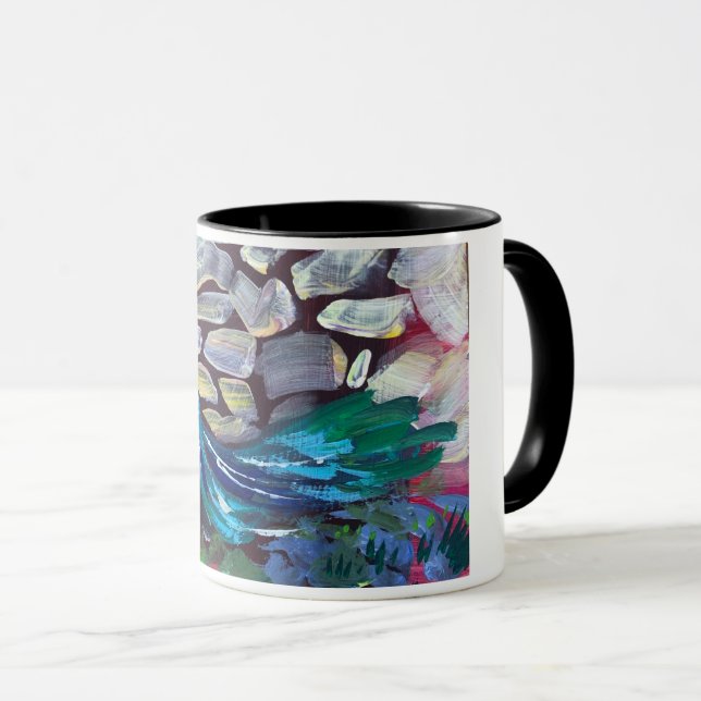 Mug paon bleu, peinture acrylique (Devant droit)