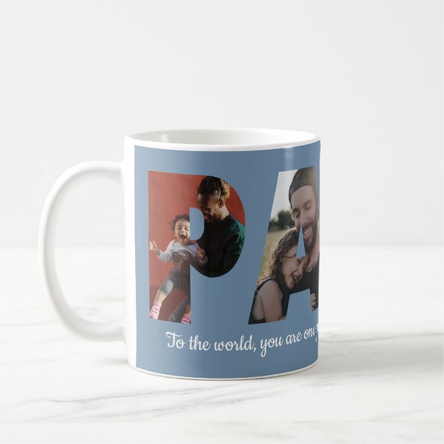Mug PAPA 4 photo moderne Fête des pères heureuse Bleu (Gauche)