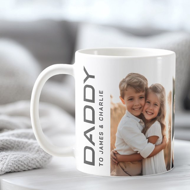Mug Papa aux enfants noms fête des pères photo (Daddy to kids names photo fathers day coffee mug)