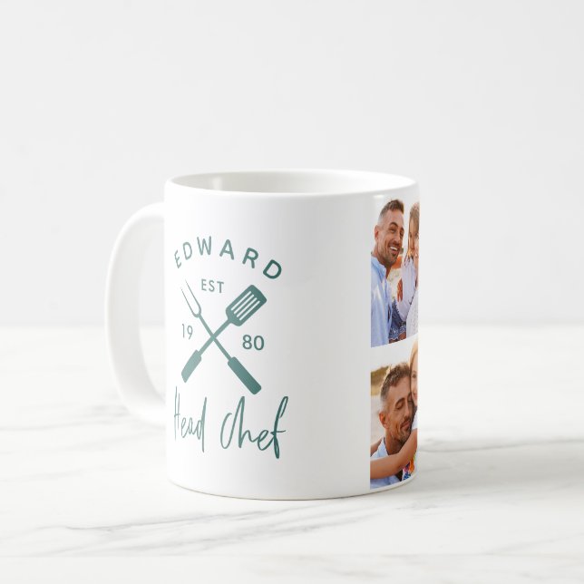 Mug Papa chef cuisinier barbecue grill multi photo ver (Devant gauche)