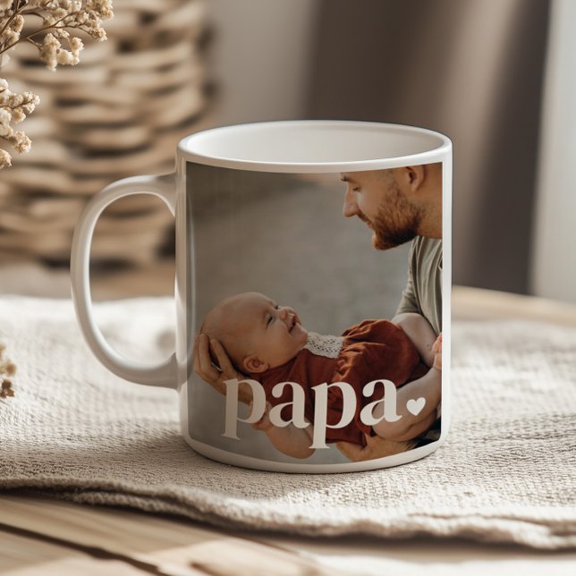 Mug Papa Heart - Photo de première Fête des pères (Zazzle Papa Heart - First Father's Day Photo  Coffee Mug (Front))