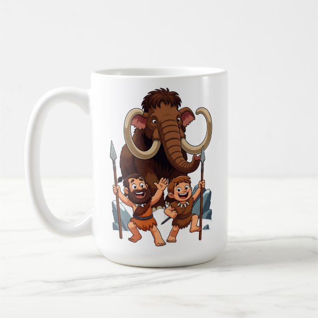 Mug Papa homme des cavernes et fils chasse au mammouth (Gauche)