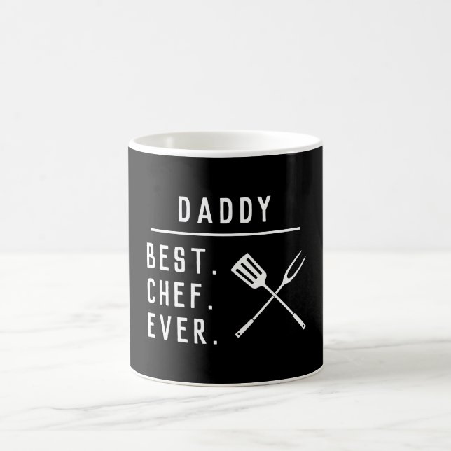 Mug Papa Meilleur Chef Jamais Noir & Blanc Ustensiles  (Centre)