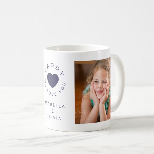Mug Papa Nous t'aimons Cute Navy Blue Heart Kids Photo (Devant droit)