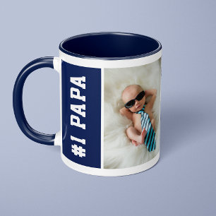 Mug Papa numéro un Collage photo 4 personnalisé bleu m
