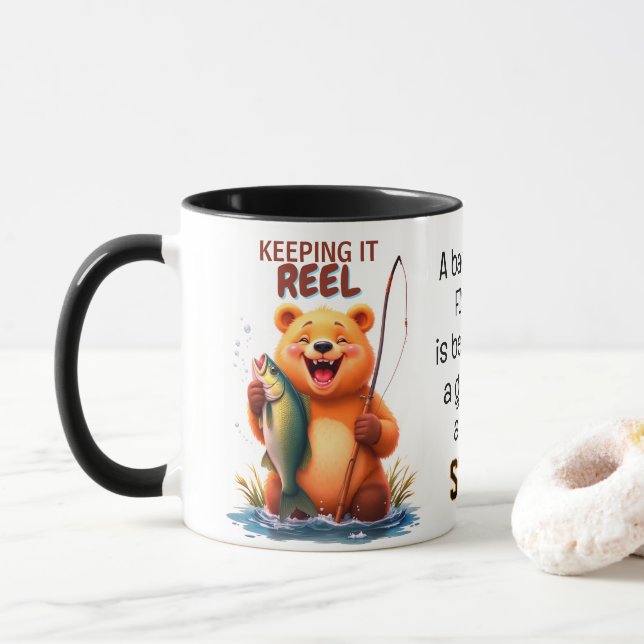 Mug Papa pêche ours attrape poisson  (Avec donut)