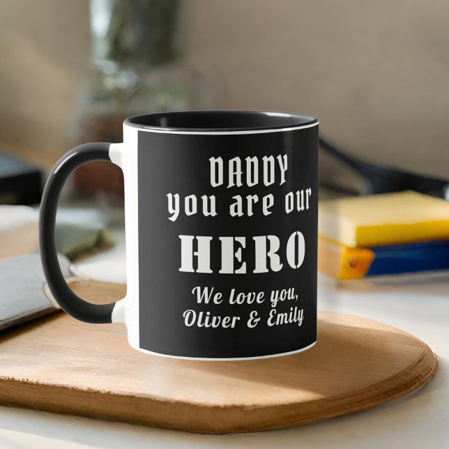 Mug Papa, tu es notre héros Famille Père Noir (Créateur téléchargé)