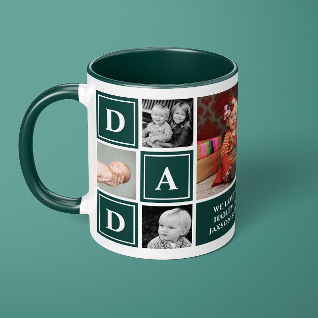 Mug Papa We Love You Hunter Green Custom Photo Collage (Créateur téléchargé)