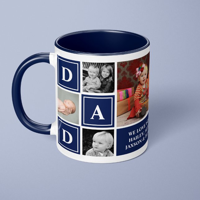Mug Papa We Love You Navy Blue Custom Photo Collage (Créateur téléchargé)