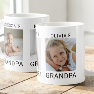 Mug Papapa avec 3 photos de petits-enfants en typograp