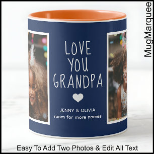 Mug Papi je t'aime 2 Photos Moderne Bleu Marine C41