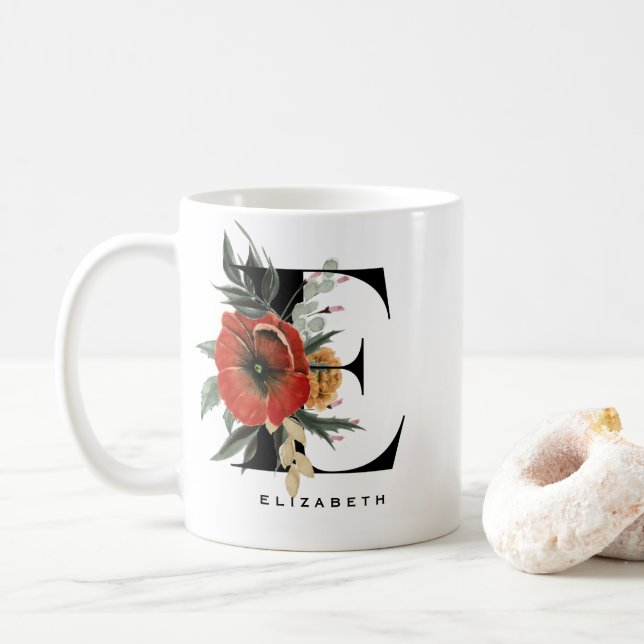 Mug Papier Aquarelle Anémone Botanique Lettre E Monogr (Avec donut)