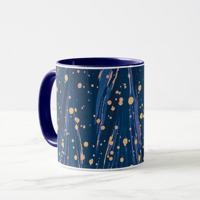 MUG PAPIER EN MARBRE BLEU ABSTRAIT AVEC ÉPAULES D'OR (Devant gauche)