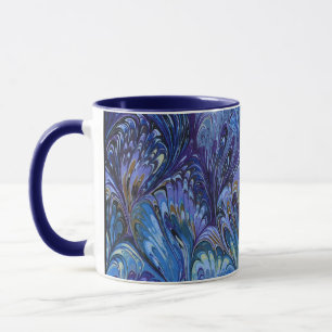 MUG PAPIER MARBÉ, MOTIF ABSTRAIT BLEU PEACOCK, EAUX