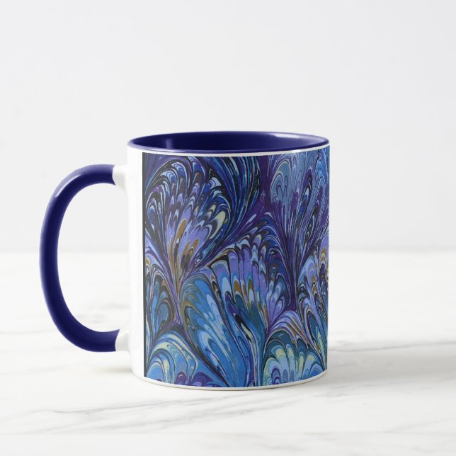 MUG PAPIER MARBÉ, MOTIF ABSTRAIT BLEU PEACOCK, EAUX (Gauche)